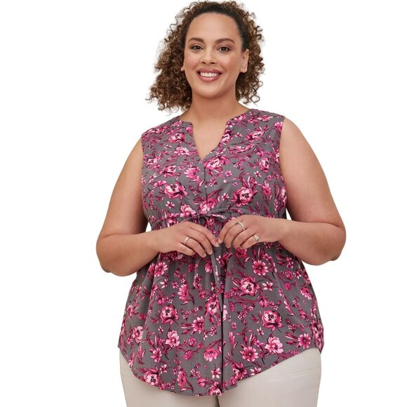 Torrid Plus Size 3X Floral Sleeveless Blouse Gray Pink - Picture 1 of 16